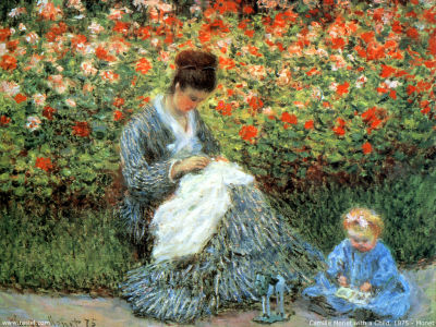 Camille Monet and a Child in a Garden
