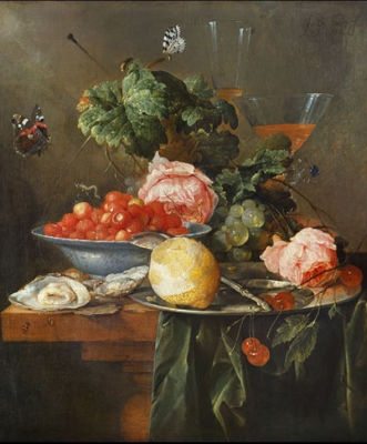 Fruit still life with butterfly