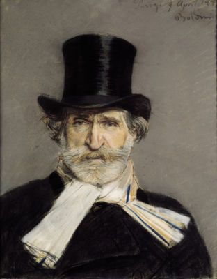 Ritratto di Giuseppe Verdi con cilindro